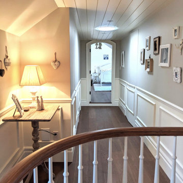 French Country guest room and hallway on Ile de Mai, Boisbriand