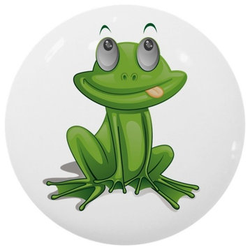 Frog Looking Up Ceramic Cabinet Drawer Knob