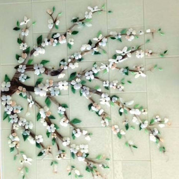 Asian motif dogwood mural