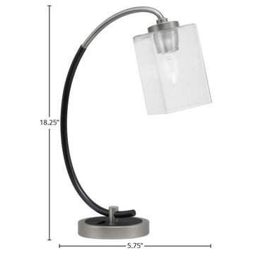 1-Light Desk Lamp, Graphite/Matte Black Finish, 4" Square Clear Bubble Glass