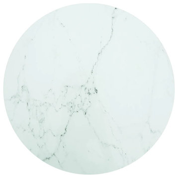 vidaXL Table Top with Marble Design Round Glass Table Top White Tempered Glass