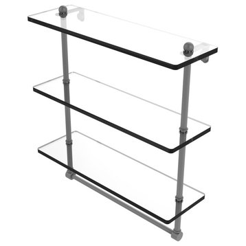 16" Triple Tiered Glass Shelf with Integrated Towel Bar, Matte Gray