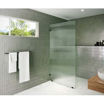 40"x78" Frameless Shower Door Single Fixed Panel Fluted, Matte Black