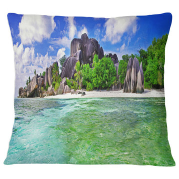 Amazing La Diguse Island Seychelles Landscape Printed Throw Pillow, 18"x18"