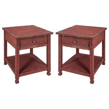 Home Square End Table in Rustic Red Antique Finish - Set of 2