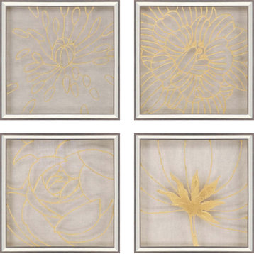 Golden Organics I, 4-Piece Set Framed Art