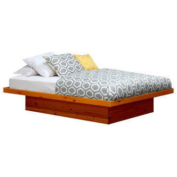 Full Size Platform Bed, Pine Wood, Colonial Maple