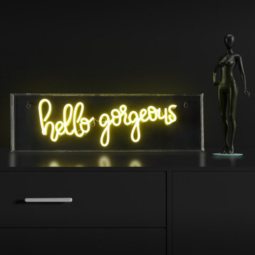 Hello Gorgerous 20" Contemporary Acrylic Box USB Operated LED Neon Light, Yellow