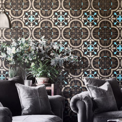 Moroccan Mosaic & Tile House - 8"x8"Casa Handmade Cement Tile, Brown/Black/Blue, Set of 12 - Wall And Floor Tile