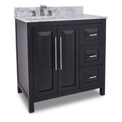 36 inch Black Finish Single Sink Bathroom Vanity Carrera Marble Countertop - Bathroom Vanities And Sink Consoles