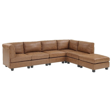 Partner Furniture Faux Leather 90" Modular Sectional with Ottoman in Ginger
