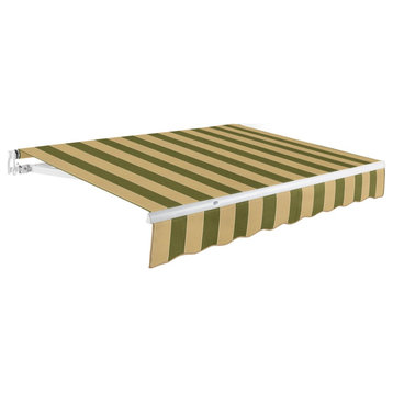 Awntech 12'x10' Maui Manual Acrylic Fabric Retractable Awning, Olive/Tan Stripe