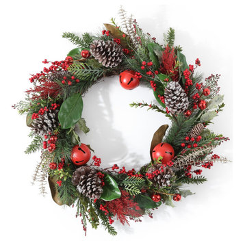 Safavieh Faux 30" Myrtle Led Wreath With Red Bells