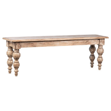 Merak 55" Reclaimed Pine Dining Bench With Carved Four Poster Legs