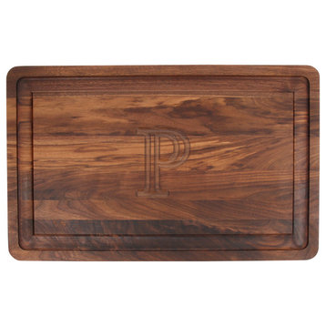 BigWood Boards Rectangle Monogram Walnut Carving Board, P