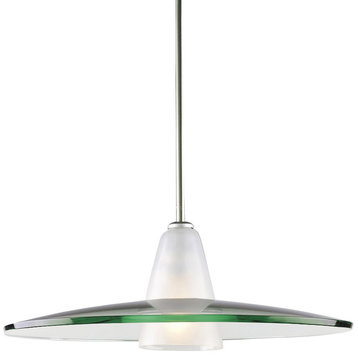Modern 20" Stem-Hung Pendant, Brushed Nickel and Clear and Etched