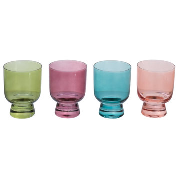 Hand Blown Footed Drinking Glasses, 6 Ounces, 4 Assorted Colors