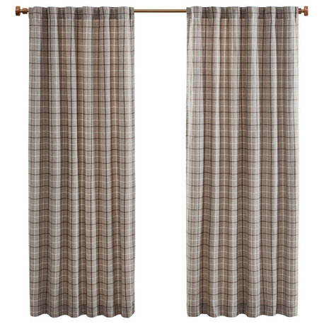 Madison Park Anaheim Plaid Fleece Lining Window Panel, Brown