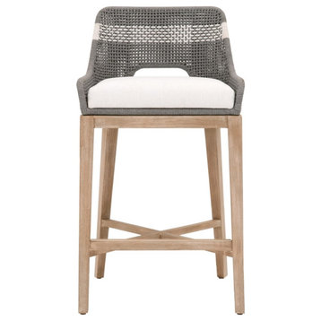 Home Square 2 Piece Upholstered Rope Barstool Set in Dove and Natural Gray