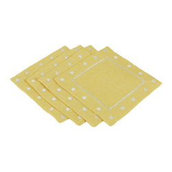 Xia Home Fashions - Polka Dot Embroidered Easy Care Placemats, 6" Square, Yellow, Set of 4 - Placemats