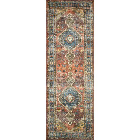 Rust Blue Printed Polyester Skye Area Rug by Loloi II, 2'-6" X 7'-6"