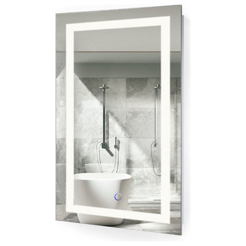 LED Lighted Bathroom Mirror With Defogger and Dimmer, 18"x30"