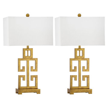 Greek Key Table Lamp (Set of 2) - White Shade, Antique Gold Base