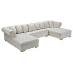 Meridian Furniture - Presley Velvet 3-Piece Sectional, Cream - Get ready to relax after a long day with this Presley Cream Velvet 3pc. Sectional from Meridian Furniture. Featuring rich cream velvet upholstery with deep tufting and comfy pillows, this double chaise sectional provides a luxurious, cozy space to kick back and watch TV, take a nap, or curl up with a nice book. Complete sets of gold and chrome legs complement your contemporary home decor while providing solid support for the sectional's frame.