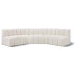 Meridian Furniture - Arc Boucle Fabric Upholstered 5-Pc. U-Shaped Modular Sectional, Cream - Give your living room or den the perfect blend of style and versatility with this Arc boucle fabric curved modular Sectional. Part of the Arc modular furniture collection, this Sectional comes upholstered in rich cream boucle fabric and features deep channel tufting that adds a touch of luxury while enhancing comfort and support. A seamless combination of form and function, this chair can be used with other Arc pieces to create a myriad of configurations in your well-curated room.