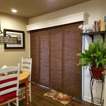 Woven Wood Sliding Panels with a Wood Cornice Board