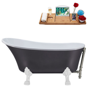 55" Streamline N355WH-BNK Clawfoot Tub and Tray With External Drain