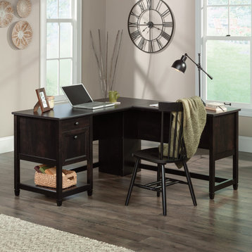 Corner Desk, Full Extension File Drawer & Large Top With Grommet, Estate Black