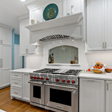 Transitional Kitchen with Blue Island