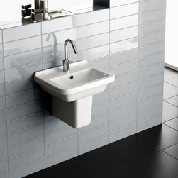 Erika wall-mount Semi-pedestal ceramic Sink with overflow and one faucet hole - Bathroom Sinks