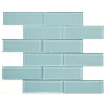 Mosaic Linear Glass Tile 2 x 6 Flooring for Pools and Walls, Mint Green