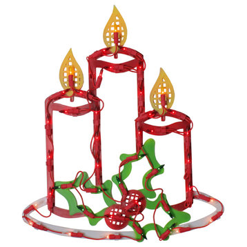 Lighted Candles With Holly and Berry Christmas Window Silhouette 16.5 "