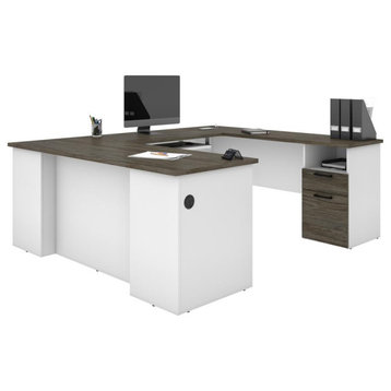 Bestar Norma Norma U-shaped desk - Walnut Grey & White