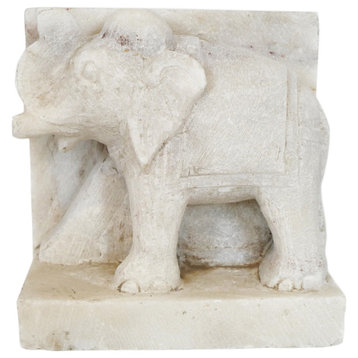 White Marble Elephant Bookend