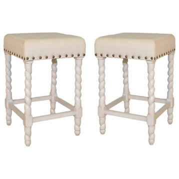 Home Square 24" Counter Stool in Vintage White Linen - Set of 2