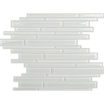 11.7"x11.7" Random Linear Crystal Glass Mosaic, Set Of 4, Whisper Gray