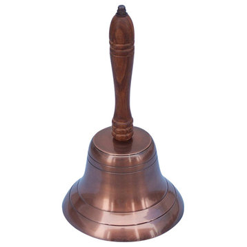 Hand Bell With Wood Handle, Antique Copper, 11"