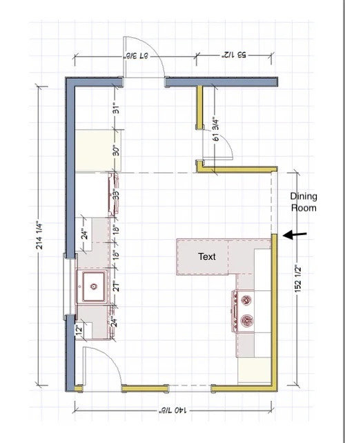 How much space between kitchen and doorway to dining room?