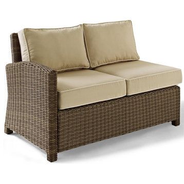 Crosley Furniture Bradenton Fabric Left Arm Patio Loveseat in Brown and Sand