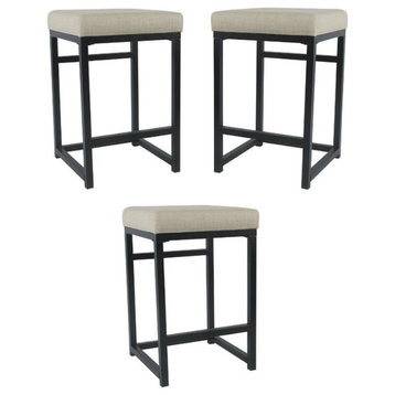 Home Square 24" Modern Metal and Fabric Counter Stool in Natural - Set of 3