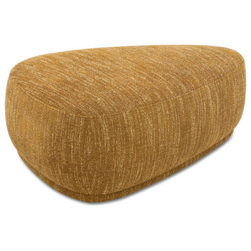 Pebble 44" Rounded Triangle Cocktail Ottoman, Mustard Yellow Tweed
