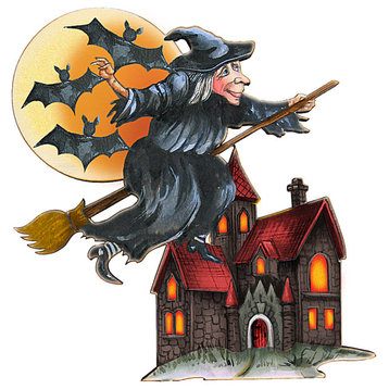 Witch, House, Bats Wooden Door Hanger