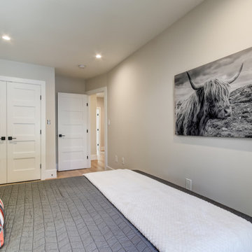 Basement remodeled with bedroom space and extra closet space in Illinois