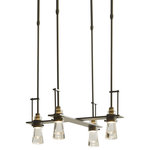 Hubbardton Forge - Erlenmeyer 4 Light Pendant - Dark Smoke - Clear Glass - Short - Inspired by the flat-bottomed Erlenmeyer flasks, this adjustable pendant has life beyond the lab. Two pair of lights, each joined by a thin steel strip, hang from diagonal corners of the square canopy mount. The pairs are independently adjustable. All Hubbardton Forge products are hand-crafted to last one at a time in Vermont and backed by a Lifetime Limited Warranty.