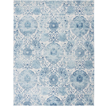 Contemporary Area Rug, Paisley Patterned Polypropylene, Cream/Turquoise