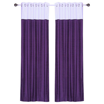 Lined-Signature Purple and White ring top velvet Curtain Panel-60W x 84L-Piece